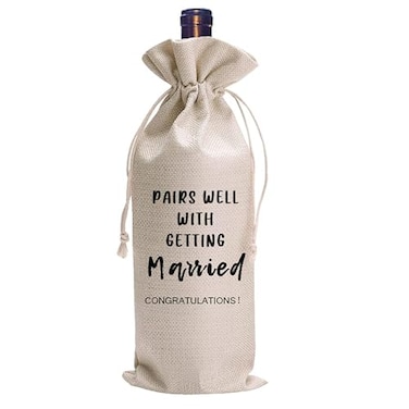 LANBAIHE Wedding Wine Bag Linen Wine Gift Bag Wedding Couples Bride and Groom Gifts Linen Drawstring Bags Pairs Well with Getting Married