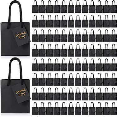 Sherr 100 Pcs Mini Gift Bags Bulk 4 x 275 x 45 in Paper Bag with Tag Extra Small Paper Gift Boxes with Handles for Birthday Party Favor Wedding Small Business Spring EasterBlack
