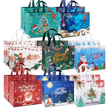 YANGTE 16 Pack Christmas Tote Bags with Handles NonWoven Gift Bags 128 98 67