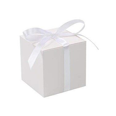 COTOPHER 60pcs Wedding Favor Boxes Paper Gift Boxes 3x3x3 Inches Small Gift Boxes with Ribbons Small Boxes for Gifts Crafting Cupcake Candy Bridesmaid Proposal BoxesEasy Assemble Boxes White