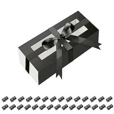 HAPPY POTATO 30 Pack Macaron Boxes for 4 or 5 41919 Inches Macaron Packaging Boxes Black Macaron Box with Window Macaron Container Gift Boxes with Ribbon
