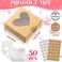 Sinmoe 50 Pcs Valentine Party Favors Gift Boxes Heart Shaped Candy Boxes with Window Bulk Valentines Day Bakery Treats Containers Kraft White and Brown Packaging Cases with Stickers for Wedding