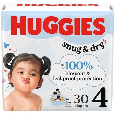 HUGGIES Huggies Size 4 Diapers Snug Dry Baby Diapers Size 4 2237 lbs 30 Count Packaging May Vary