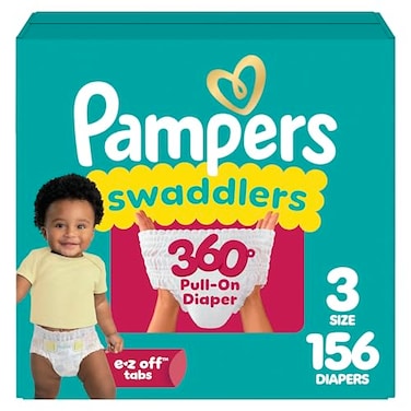 Pampers Diapers Swaddlers 360 Size 3 156 Count up to 100 Leakproof Comfy Dry Fit Designed for Easy Changes Pull On Baby Diaper Packaging May Vary