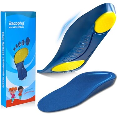 Bacophy Kids Orthotic Arch Support Shoe Insoles Deep Heel Cup Shock Absorption Blue