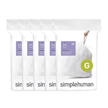 simplehuman Code G 100 Count Custom Fit Liners Drawstring Kitchen Trash Bags OnebyOne MessFree Dispense Extra Thick Double Seamed 50 PCR Plastic 30 Liter 8 Gallon White
