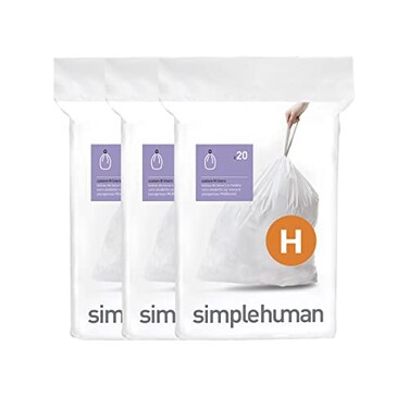 simplehuman Code H 60 Count Custom Fit Liners Drawstring Kitchen Trash Bags OnebyOne MessFree Dispense Extra Thick Double Seamed 50 PCR Plastic 3035 Liter 89 Gallon White