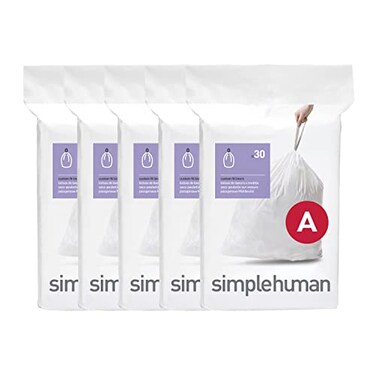 simplehuman Code A 150 Count Custom Fit Liners Drawstring Kitchen Trash Bags OnebyOne MessFree Dispense Extra Thick Double Seamed 50 PCR Plastic 45 Liter 12 Gallon White