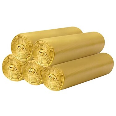 HDY 5 Rolls Small Trash Bags 100 Counts Durable 4 Gallon Small Garbage Bags for home office kitchen Bathroom Bedroom Trash Can linersGolden