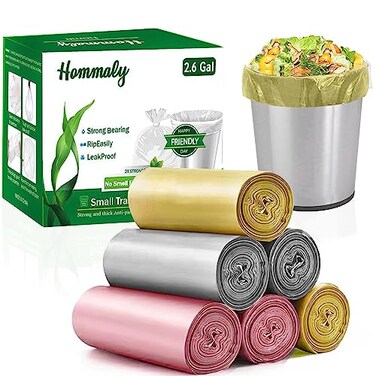 Hommaly 26 Gallon 240 pcs Small Multi Trash Bags Strong Pink Gray Gold Garbage Bags Bathroom Trash Can Bin Liners Unscented Mini Plastic Bag for Office Waste Basket Liner Fit 10 Liter 226 Gal
