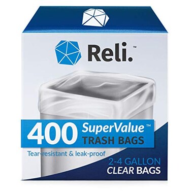 Reli. Reli 24 Gallon Trash Bags 400 Bags Clear Bathroom Strong Garbage