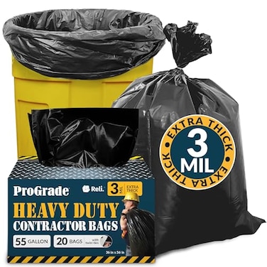 Reli. Reli Contractor Garbage Bags 55 Gallon 20 Trash Bags Heavy Duty Black Contractor