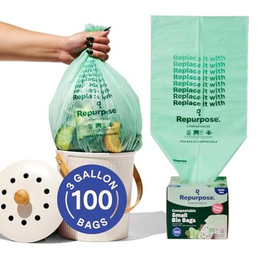 Repurpose Compostables Repurpose 3 Gallon Compostable Small Bin Trash Bags 100 Bags BPI Certified LeakProof Recyclable Packaging