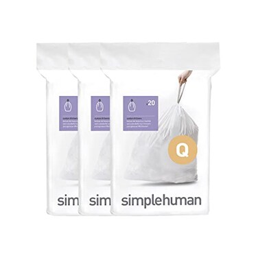 simplehuman Code Q 60 Count Custom Fit Liners Drawstring Kitchen Trash Bags OnebyOne MessFree Dispense Extra Thick Double Seamed 50 PCR Plastic 5065 Liter 1317 Gallon White