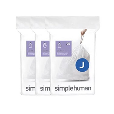 simplehuman Code J Custom Fit Trash Can Liner 3 refill packs 60 Count 3045 Liter 812 Gallon