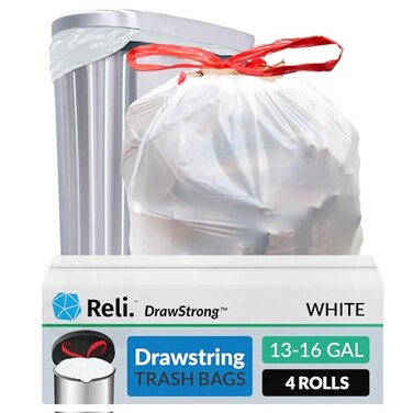 Reli. Reli Tall Kitchen Drawstring Trash Bags 13 Gallon 500 Count Bulk Kitchen Garbage Bags White 13 Gallon 16 Gal Capacity
