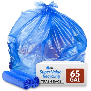 Reli. Reli SuperValue 65 Gallon Recycling Bags 50 Count Blue Trash Bags Made in the USA