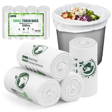 Kebuye Small Trash Bags 12 Gallon Biodegradable Gallon Waste Bag Mini Compostable Strong Bathroom Wastebasket Can Liners Garbage Bags for Home Office Kitchen Fit 5 Liter 5L 1 Gal White