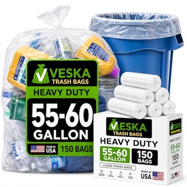 Veska 5560 Gallon Trash Bags Large Clear Garbage Bags150 Bags Bulk Can Liners Perfect for Office Waste and Storage Use Recycling Yard Waste and Leaf Collection Rollaway Bin Liners