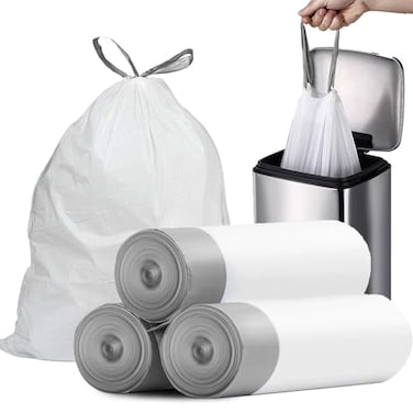 PACCOLYN Small Trash Bags 4 Gallon 57 Count Drawstring 4 Gallon Trash Bag Preseparated Small Garbage Bags Bathroom Trash Bags Unscented White 4 Gal Trash Can Liners
