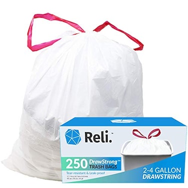 Reli. Reli 24 Gallon Trash Bags Drawstring 250 Count 18x 20 Small Garbage Bags 4 Gallon Drawstring Handles White Trash Can Liners 2 Gal 3Gal 4Gal Small Bin Liners Office