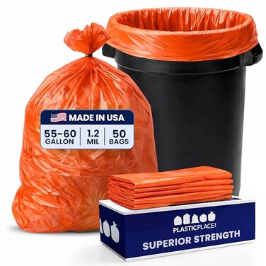 Plasticplace 5560 gallon Trash Bags 12 Mil Orange Heavy Duty Garbage Can Liners 38 x 58 50 Count