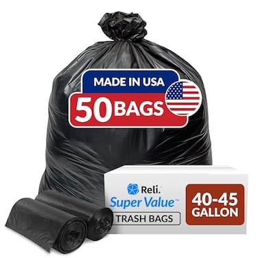 Reli. Reli 40 to 45 Trash Bags Heavy Duty 50 Trash Bags Super Sizeable for Serious Garbage Cleanup Black