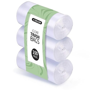 Supellectilem 4 Gallon Trash Bags 150 Small Mini Garbage Bags 17 x 18 Clear Waste Basket Trash Bags Bulk Plastic Bathroom Trash Can Liners