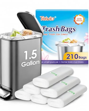 Teivio 15 Gallon 210 Counts Small Trash Bags Garbage Bags Bathroom Trash Can Bin Liners Small Plastic Bags for home office kitchen Clear