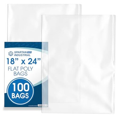 Spartan Industrial 18 X 24 OpenEnd Flat Clear Poly Bags 100 Count 11 Mil Clear Plastic Bags for Packaging Shipping Storage No Adhesive Strip