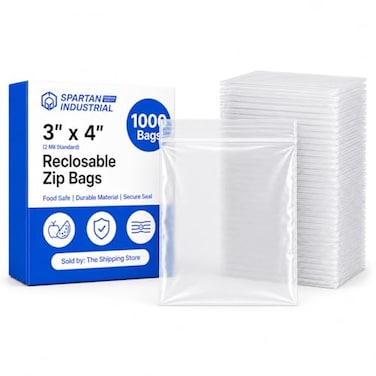 Spartan Industrial 3 X 4 1000 Count 2 Mil Clear Reclosable Zip Plastic Poly Bags with Resealable Lock Seal Zipper