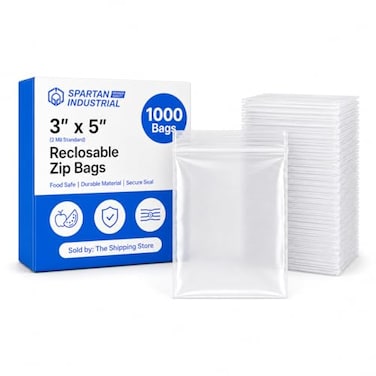 Spartan Industrial 3 X 5 1000 Count 2 Mil Clear Reclosable Zip Plastic Poly Bags with Resealable Lock Seal Zipper