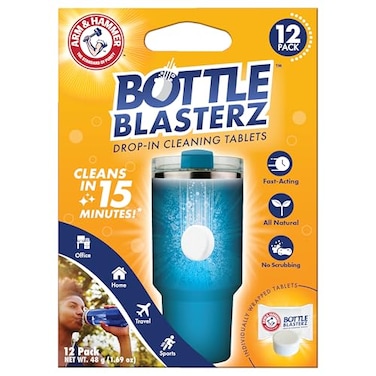 Arm & Arm Hammer Bottle Blasterz DropIn Cleaning Tablets Perfect for Water Bottles Tumblers and Coolers AllNatural Ingredients Eliminates Odors FastActing Individually Packed 12 Count