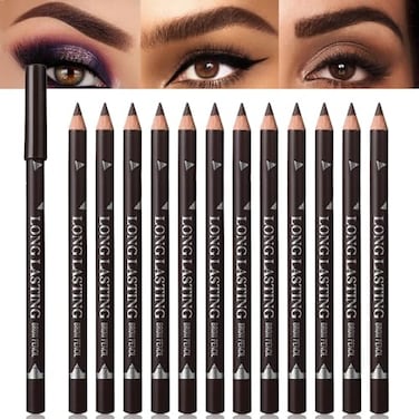 FeiCuiYun 12Pcs Eyebrow Pencils for Women Wooden HardCore Dark Brown Eyebrow and Eyeliner Pencil Long Lasting Waterproof and SweatProofBeginner Makeup Brow PencilCreate a Natural Eye Brow Makeup