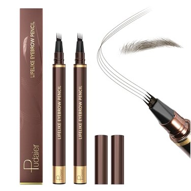 Espoce 2 Pack Eyebrow Pen Waterproof Microblading Eyebrow Pencil 4 Tip Precise Eye Brow Makeup Pen for Women to Effortlessly Create Hair Like Natural Brows Non Dry Out and Last All Day Medium Brown