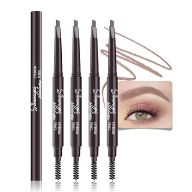 WanTuoluo 4 Pcs Ultimate Eyebrow Retractable Definer PencilsDualSided Natural Soft Textured Eyebrow Pencil for Daily Look Eyebrow MakeupBrow BrushFine Tip lapiz de cejasLight Brown