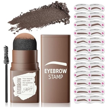 OETUIOW Eyebrow Stamp Stencil Kit Eye Brow Stencil Kit for Beginners Brow Stencil and Stamp Kit Longlasting SmudgeProof Waterproof 24 Reusable Eyebrow Shapes Stencils for Perfect Brow Black Brown