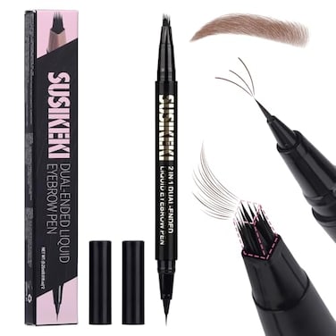 SUSIKEKI Dual Ended Microblading Eyebrow Pen 2 in 1 Liquid Eyebrow Pencil with BrowFection Angled Brush Precise Detail BrushTip Shapes Fills Natural Looking Brows Lasts AllDay Brown