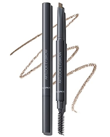 THESAEM Artlook Eyebrow Definer Pencil with Spoolie Brush 01 Brown Long Lasting Eyebrow for Soft Textured Eyebrow Makeup with Vitamin E Triangular Pencil