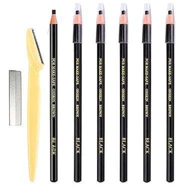 KAIQIKAIXI 6 Piece Black Colour Waterproof Eyebrows Pencil Tattoo Makeup And Microblading Supplies KitPermanent Eye Brow Liners In Waterproof Eyebrow Pencils Peel Brow Pencil Set For Marking