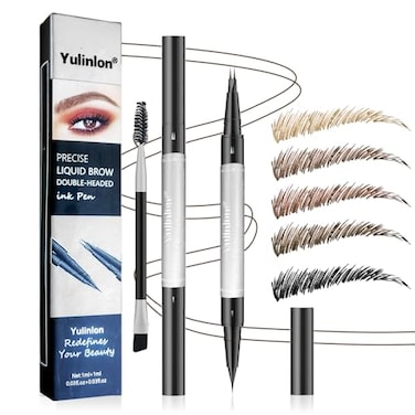 Yulinlon DualTip Liquid Brow Pen12 ProngsBrowsLinerBeard Hairline3Dark Brown