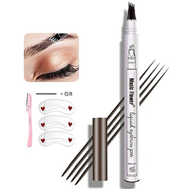MoonKong Eyebrow Pen 4 Point Eyebrow Pencil Waterproof Eye Brown Makeup Eyebrow Kits with 3 Eyebrow Stencil 1 Brow Razor 4 Black