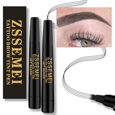 ZSSEMEI Waterproof Eyebrow Pen for Women Microblading Tattoo Eye Brow Pencil Long Lasting All Day Creates Natural Looking Jet Black 2 PCS