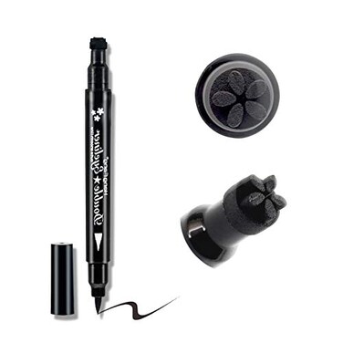 LAMUSELAND Eyeliner Stamp Wingliner Waterproof Smudgeproof Liquid Eye Liner Gel Pen Set Long Lasting Heart Black Thin Double Ended Pencil Makeup Tools for Women C Plum Blossom