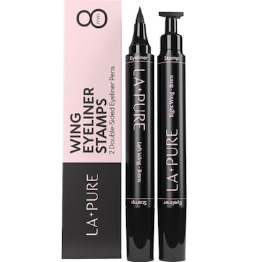 LA PURE Waterproof Liquid Eyeliner Stamp Winged Eyeliner Tool 2x Cat Eye Winged Fine Tipped Pen Eyeliner Stencil Smudge Proof Black Eye Liner Tiktok Trend Items Wing Stamp Black 8mm