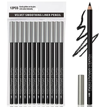 Erinde 12PCS Black Eyeliner Pencil Set Soft Black Eye Liner Eyebrow pencil Waterproof Natural Matte Hypoallergenic Eyeliners Makeup Pencils Easy to Color Long Lasting Halloween Makeup for Women