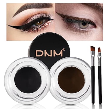 evpct 2 in 1 Black Brown Gel Eyeliner Waterproof Smudge Proof for Waterline Eyebrow Cream Pomade Set with Brushes Long Wear delineador blanco Work Great with Eyebrow Eyeliner Face Body Paint Stick