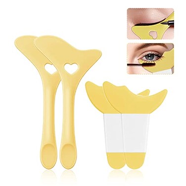 Deacocal Eyeliner Stencils 4Pcs Reusable Silicone Eyeliner Aid Mascara Shield Eyeliner Eyelash Eyeshadow Lipstick Applicator Guide Tool Multifunctional Eye Makeup Tool Easy to Use Yellow
