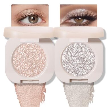 FeiCuiYun 2Pcs Glitter Shimmer Sparkle Eyeshadow Palette Makeup for Green Blue Eyes Light BrownSliver Glitter Shimmer eyeshadow Palette Cream Iridescent Single Monochrome Eye Shadow Makeup
