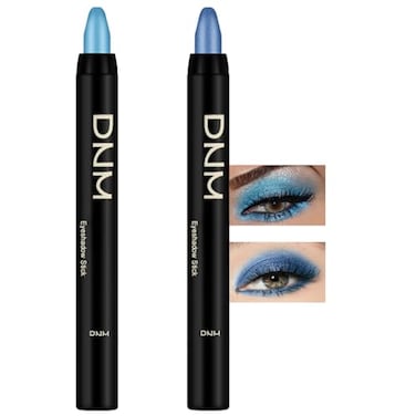 Kaely 2Pcs Bright Blue Eyeshadow Stick for Older Women Metallic Shimmer Glitter Cream Eye Shadow Pencil Crayon Light Blue Eyeliner Waterproof Halloween Makeup 1113